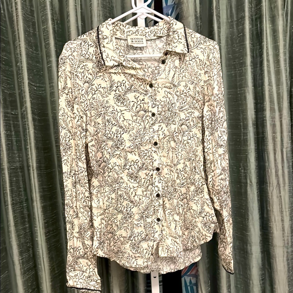Scotch & Soda Amsterdam Size Large Blouse EUC Viscose Floral Black/White
